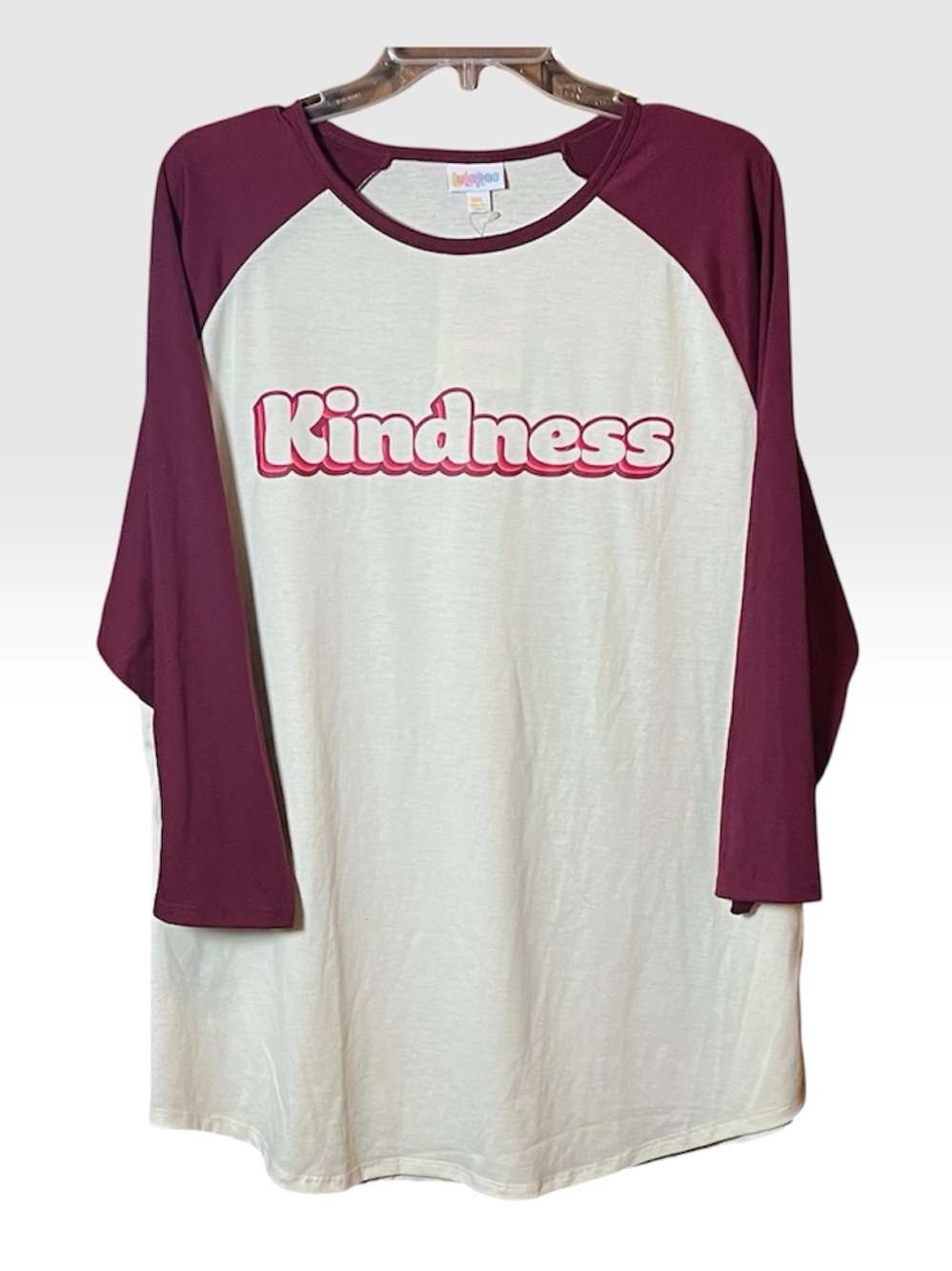 LuLaRoe Randy "Kindness" Raglan Tee - Cream & Burgundy size 3XL